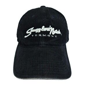 Smugglers Notch Vermont Corduroy Hat Black Adjustable Strapback Vintage USA Ski